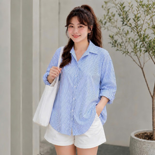 Áo sơ mi bigsize nữ dài tay kẻ sọc đuôi tôm có form rộng chất vải lụa mềm mịn công sở SM49