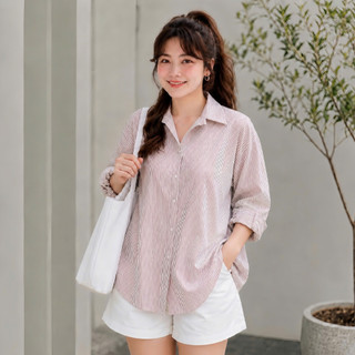 Áo sơ mi bigsize nữ dài tay kẻ sọc đuôi tôm có form rộng chất vải lụa mềm mịn công sở SM49