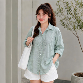 Áo sơ mi bigsize nữ dài tay kẻ sọc đuôi tôm có form rộng chất vải lụa mềm mịn công sở SM49