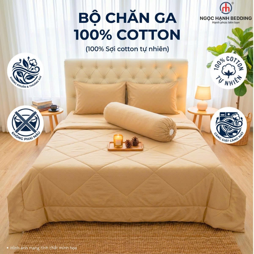 BỘ GA COTTON 100%, KHÔNG PHA POLY, THOÁNG MÁT, KHÔNG XÙ LÔNG, nệm 10cm đến 20cm - Ngọc Hạnh Bedding