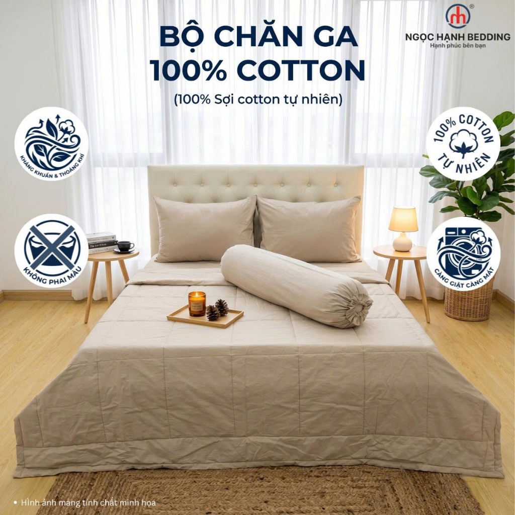 BỘ GA COTTON 100%, KHÔNG PHA POLY, THOÁNG MÁT, KHÔNG XÙ LÔNG, nệm 10cm đến 20cm - Ngọc Hạnh Bedding
