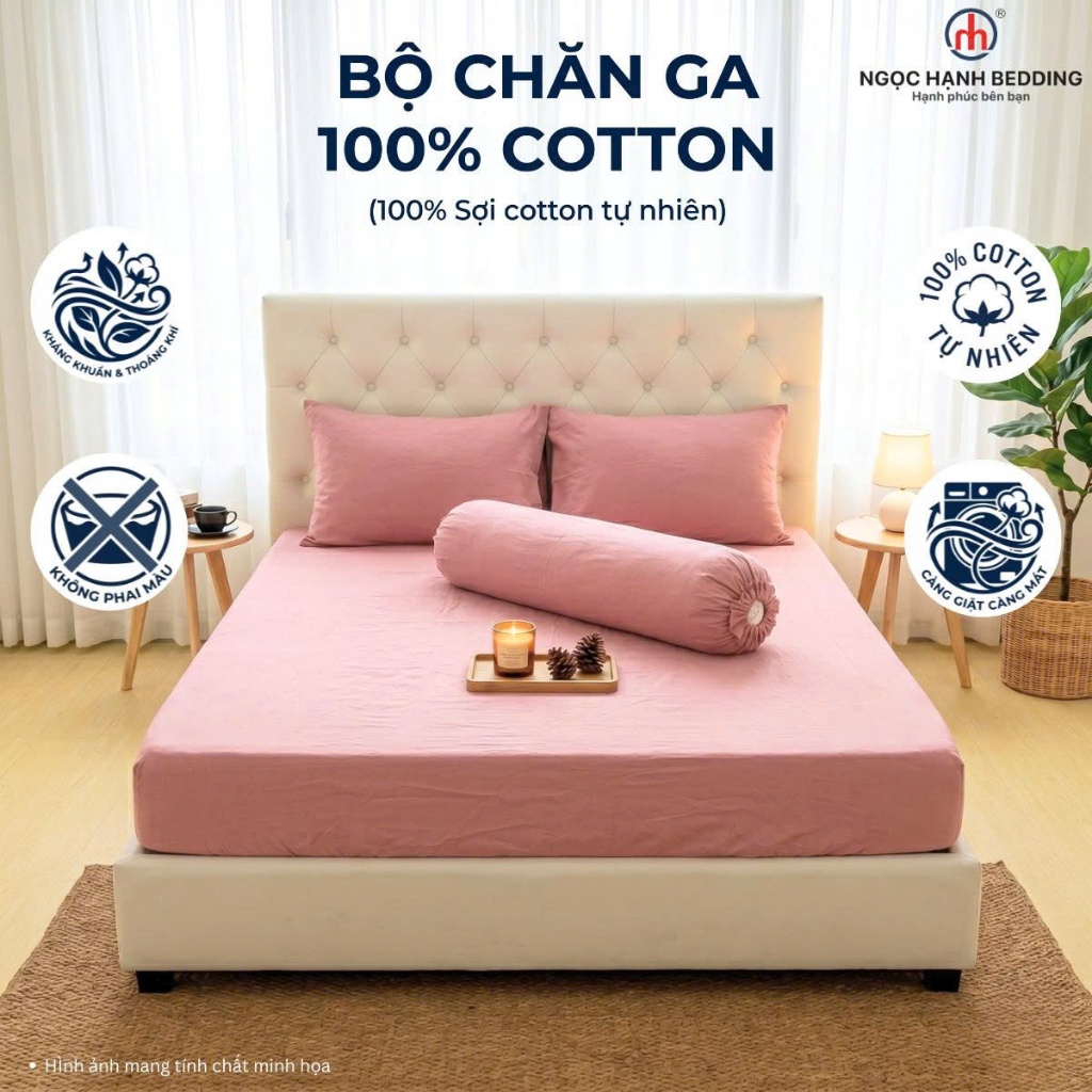 BỘ GA COTTON 100%, KHÔNG PHA POLY, THOÁNG MÁT, KHÔNG XÙ LÔNG, nệm 10cm đến 20cm - Ngọc Hạnh Bedding