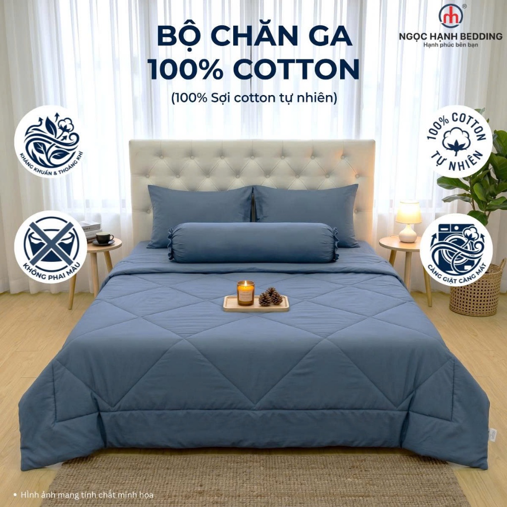 BỘ GA COTTON 100%, KHÔNG PHA POLY, THOÁNG MÁT, KHÔNG XÙ LÔNG, nệm 10cm đến 20cm - Ngọc Hạnh Bedding
