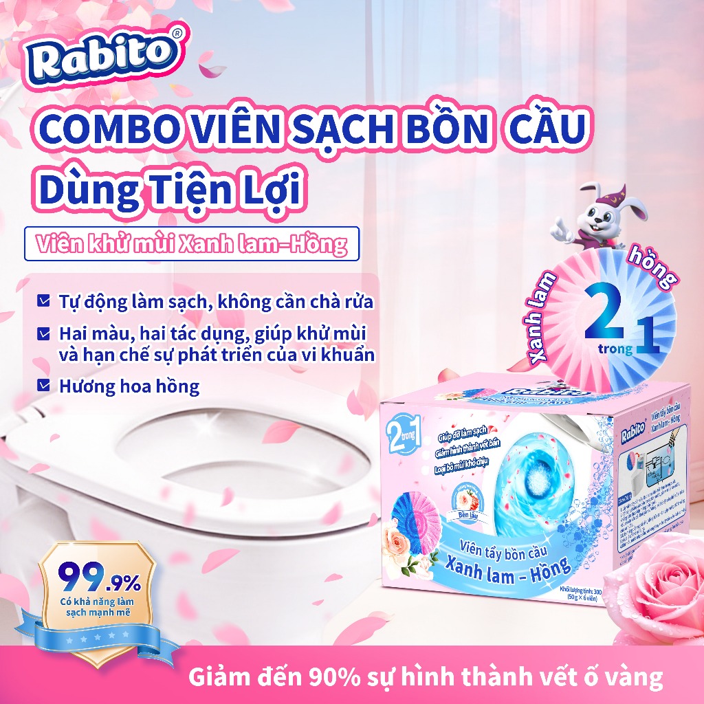 Combo Viên thả bồn cầu Rabito  Khử mùi và ức chế vi khuẩn, 2IN1 loại bỏ vết bẩn và khử mùi hôi hương 6 viên nang mỗi hộp