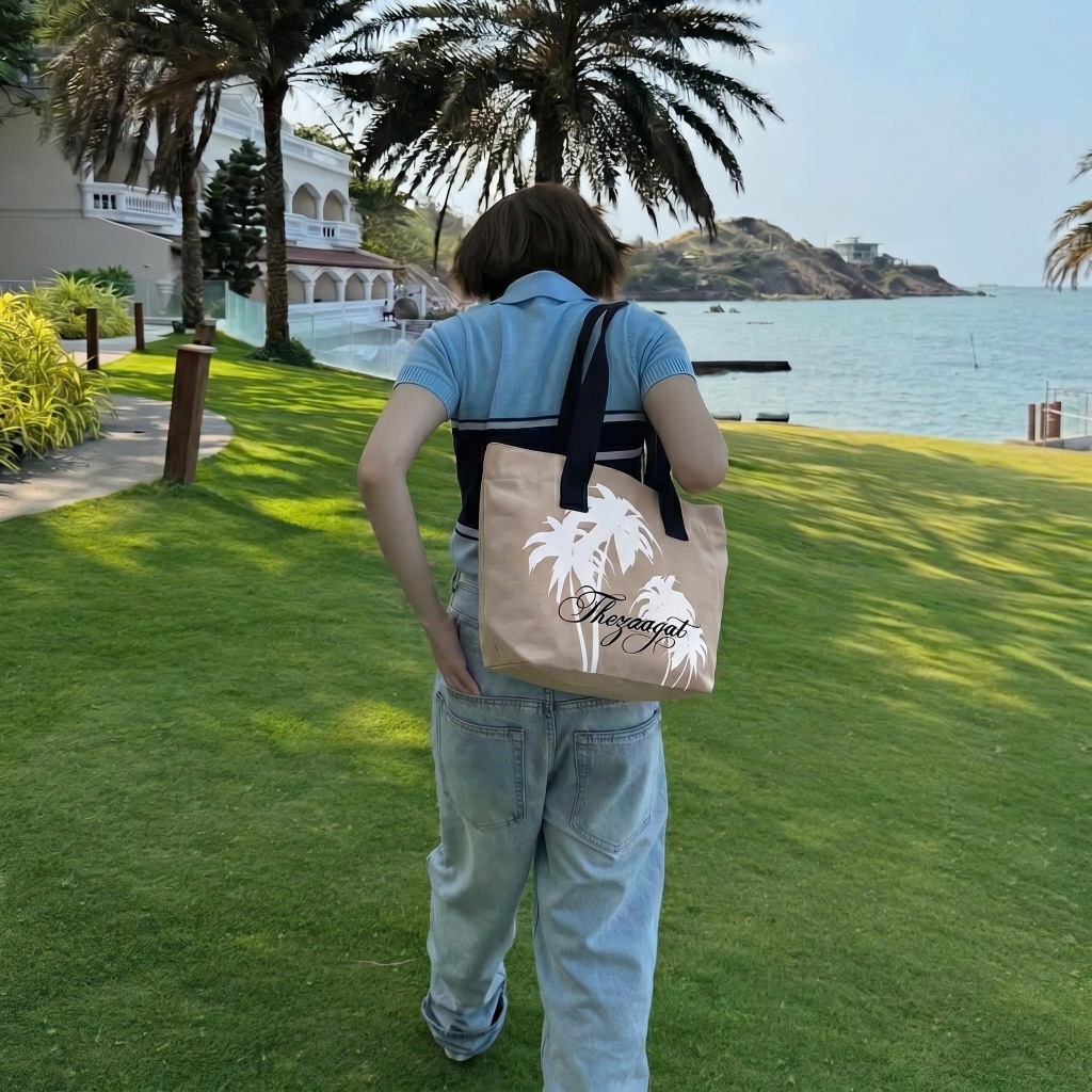 [SIÊU SALE] Túi Tote Canvas ZAAGAT Studio Unisex Họa Tiết Cây Dừa Phong Cách Minimal Đi Học Đi Chơi