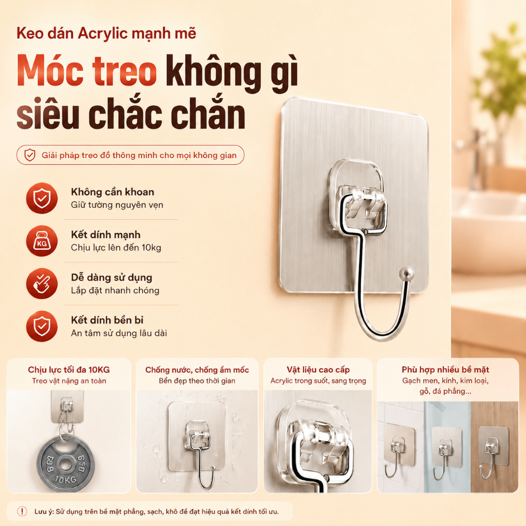 Combo 10-50 Móc Dán Tường Siêu Dính, Móc Treo Đồ Dán Tường Nhôm Inox Treo Đồ Nặng Tới 10kg - Huy Tưởng | BigBuy360 - bigbuy360.vn
