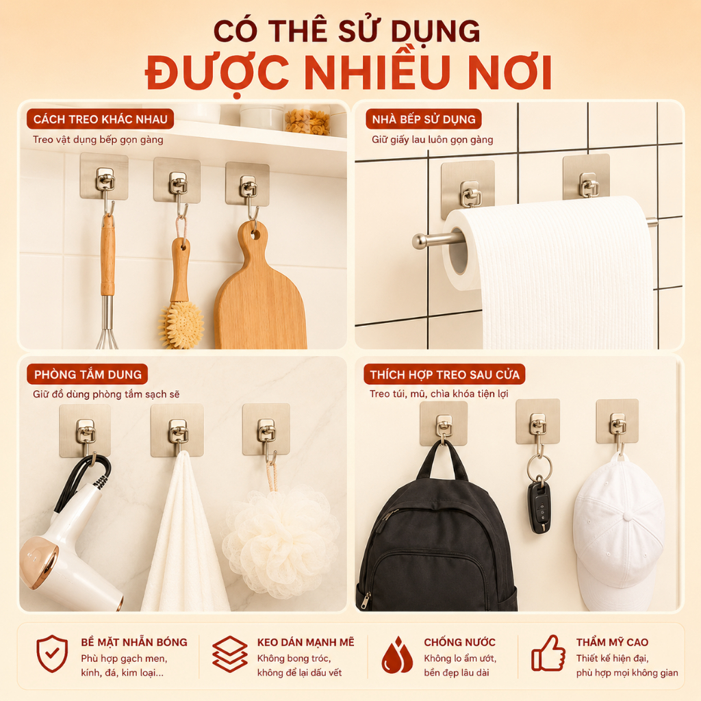Combo 10-50 Móc Dán Tường Siêu Dính, Móc Treo Đồ Dán Tường Nhôm Inox Treo Đồ Nặng Tới 10kg - Huy Tưởng | BigBuy360 - bigbuy360.vn
