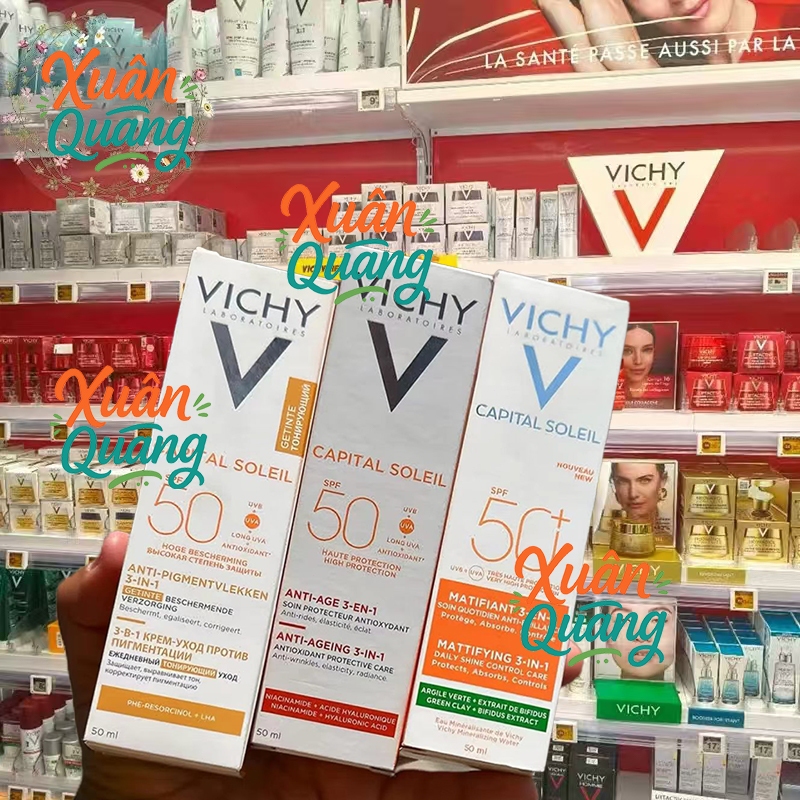 Kem Chống Nắng VICHY Capital Soleil Anti-Ageing 3-in-1 SPF50 | Anti-Dark Spot 3-in-1 Tinted Care | Mattifying 3-in-1