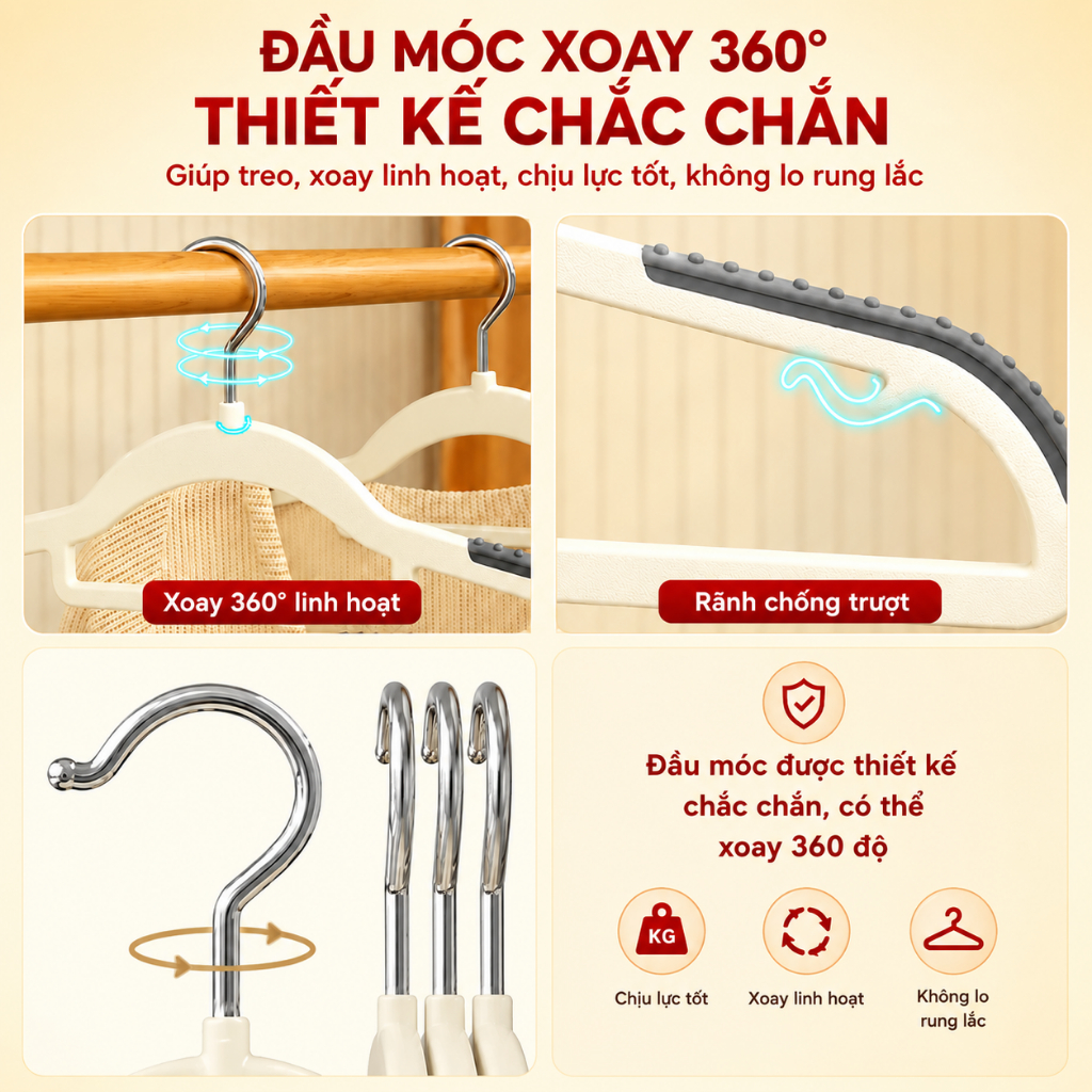 Combo 50 Móc Nhựa Treo Quần Áo Chống Trượt Đa Năng Huy Tưởng, Móc Treo Đồ Chống Tuột Xoay 360 Độ | BigBuy360 - bigbuy360.vn