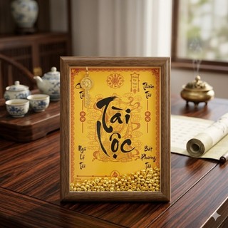 Tranh Phong Thủy Khai Mở Tài Lộc Đính Thỏi Vàng Khung Tranh Thờ Thần Tài Thỏi Vàng May Mắn Trang Trí Nhà Cửa Cao Cấp