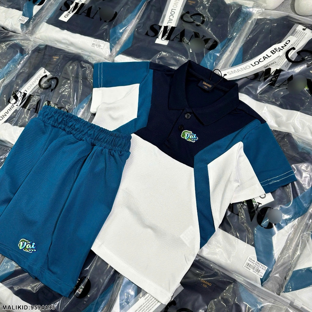 Bộ Hè Thể Thao Polo La Cos Trắng Phối Xanh Viền Vai Cực Chất_ Set Đồ Thể Thao Cho Bé Cao Cấp