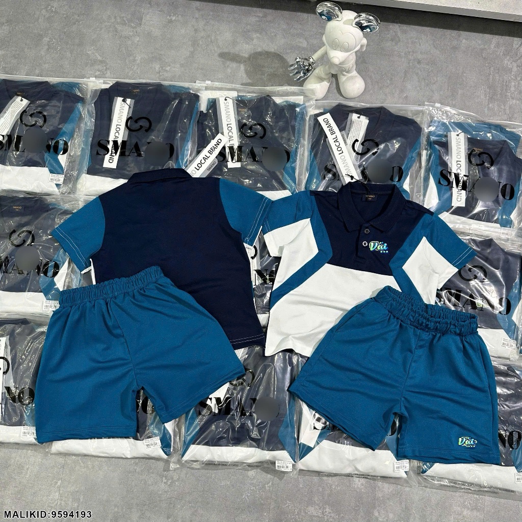 Bộ Hè Thể Thao Polo La Cos Trắng Phối Xanh Viền Vai Cực Chất_ Set Đồ Thể Thao Cho Bé Cao Cấp