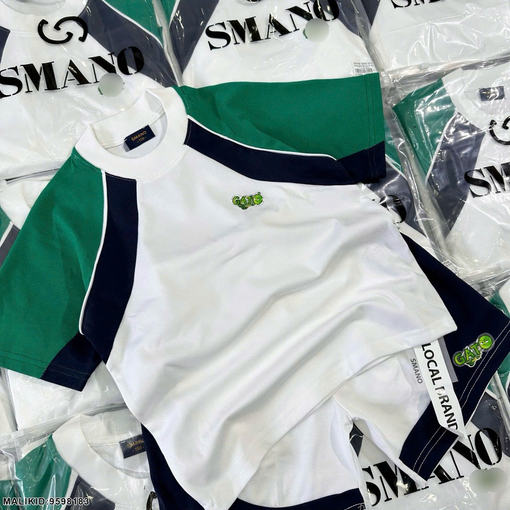 Bộ Hè Thể Thao La Cos Thêu Logo Phối Tay Áo Xanh Là Hot Hit_ Bộ Hè Bé Trai Thể Thao Chất Cotton Co Dãn