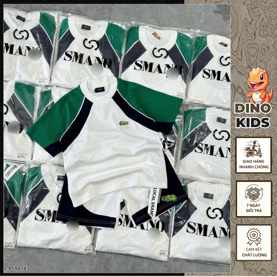 Bộ Hè Thể Thao La Cos Thêu Logo Phối Tay Áo Xanh Là Hot Hit_ Bộ Hè Bé Trai Thể Thao Chất Cotton Co Dãn
