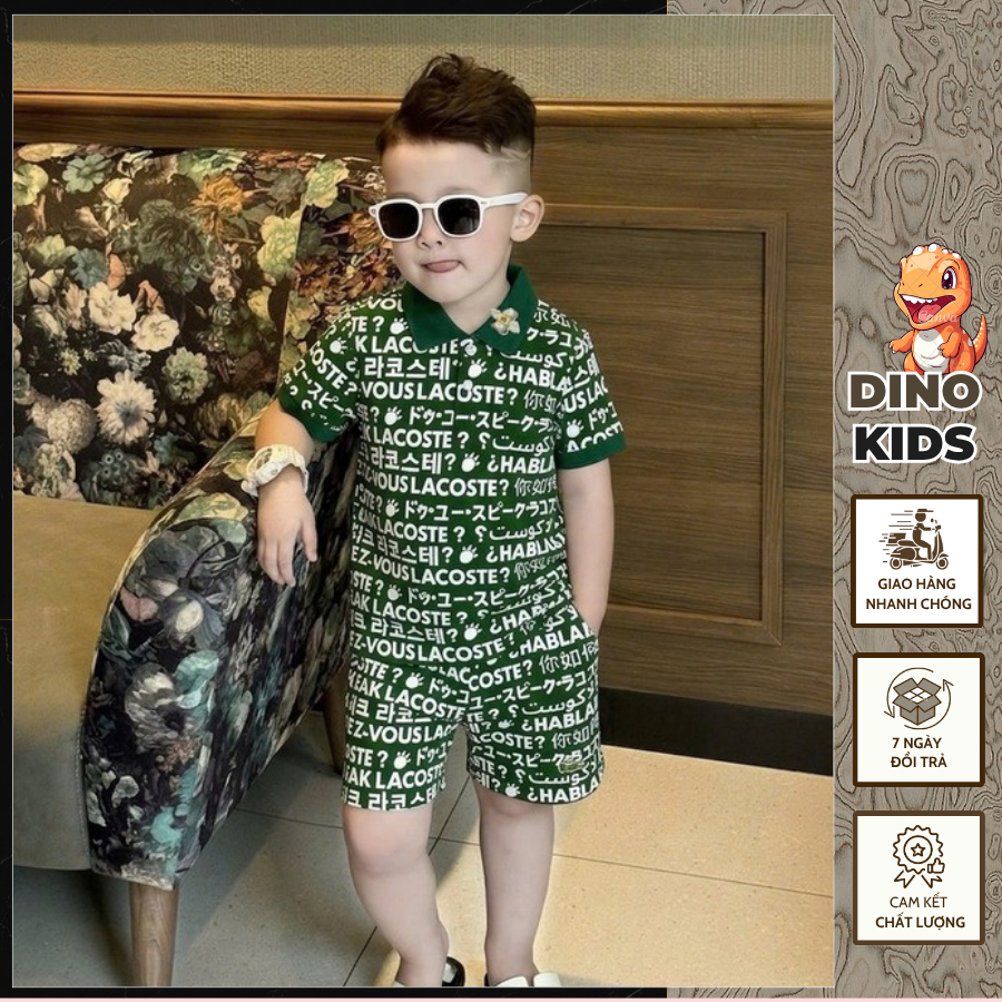 Bộ Hè Thể Thao Polo La Cos Xanh In Nhiều Chữ Thêu Hình Cổ Áo Siêu Đẹp_ Set Polo Thể Thao Cho Bé Cao Cấp