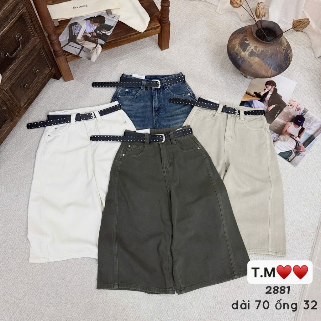 [Sẵn/QC] Quần Ngố Jeans Nữ Dáng Basic Dài 70cm Chất Mềm Tặng Kèm Đai #2881