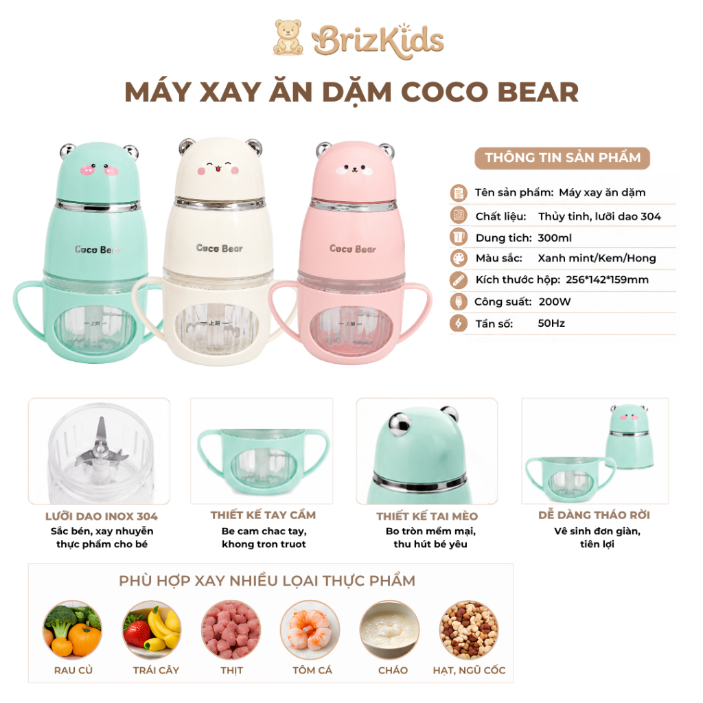 [BH 18 tháng] Máy Xay Ăn Dặm Cocobear, Hattiecs 8 Lưỡi Hình Mèo Phiên Bản Mới Pro - UpinShop