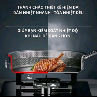 Chảo Chống Dính Vân Đá Tổ Ong Sâu Lòng, Inox 304 size 28cm Chống Xước Chống Rỉ, Dùng Cho Mọi Loại Bếp, 3 Lớp Cao Cấp
