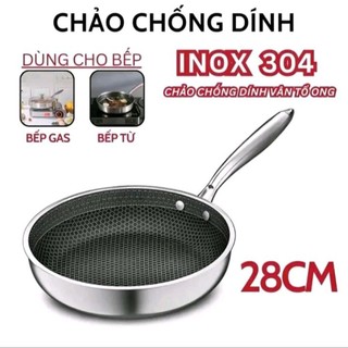 Chảo Chống Dính Vân Đá Tổ Ong Sâu Lòng, Inox 304 size 28cm Chống Xước Chống Rỉ, Dùng Cho Mọi Loại Bếp, 3 Lớp Cao Cấp