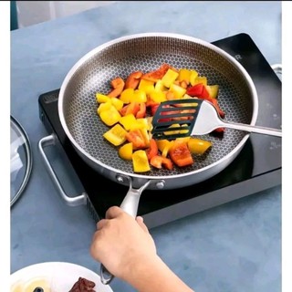 Chảo Chống Dính Vân Đá Tổ Ong Sâu Lòng, Inox 304 size 28cm Chống Xước Chống Rỉ, Dùng Cho Mọi Loại Bếp, 3 Lớp Cao Cấp