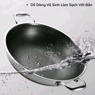 Chảo Tổ Ong Đáy Phẳng 2 Quai, Chống Dính Sâu Lòng, Size 28 cm inox Phù Hợp Với Mọi Loại bếp inox 304 siêu bền