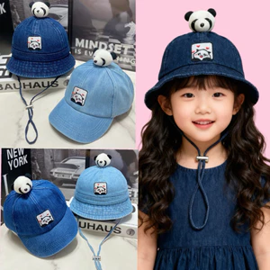 { Bé3-5tuổi ) COMBO MŨ VÀNH,KẾT JEAN DENIM GẤU TRÚC NHỒI BÔNG