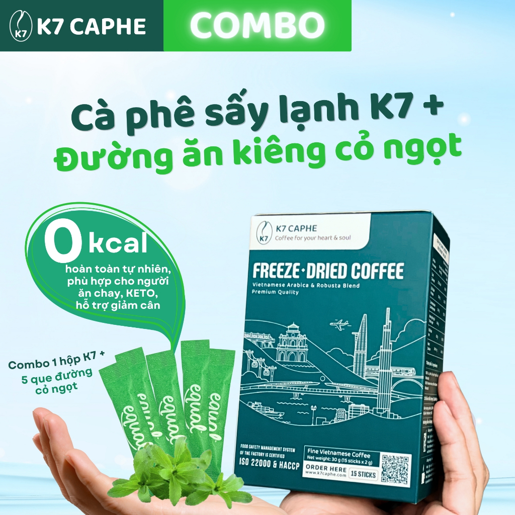 [COMBO] Cà phê sấy lạnh K7 Đường ăn kiêng cỏ ngọt - Cà phê thơm nồng, Vị ngọt sắc sảo, 0 Calo, Tỉnh táo không ép tim