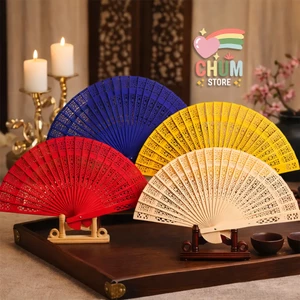 Quạt gỗ cổ trang nhiều màu xếp cầm tay phong cách Trung Quốc