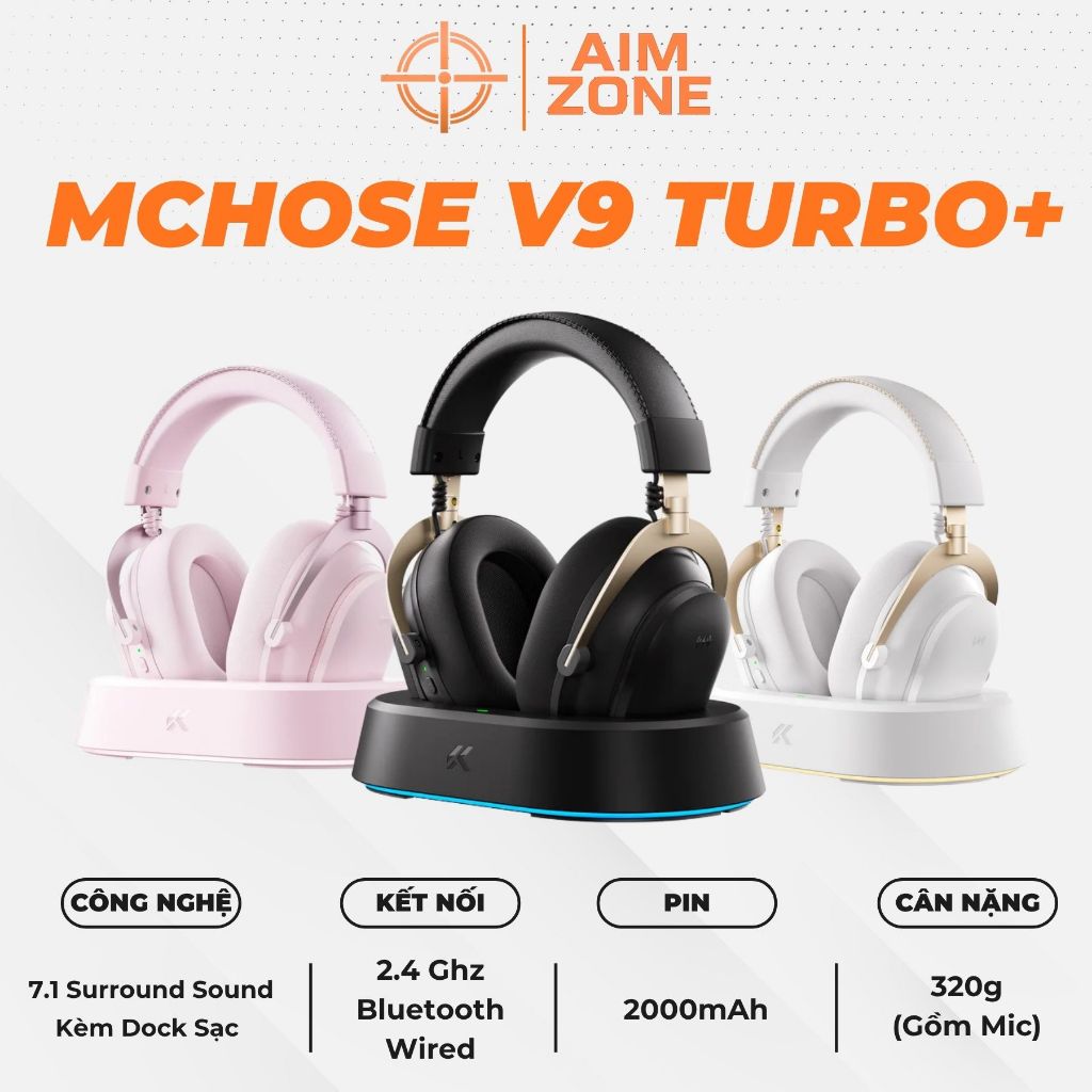 Tai Nghe Không Dây Gaming MCHOSE V9 Turbo Plus | Đế Sạc Không Dây