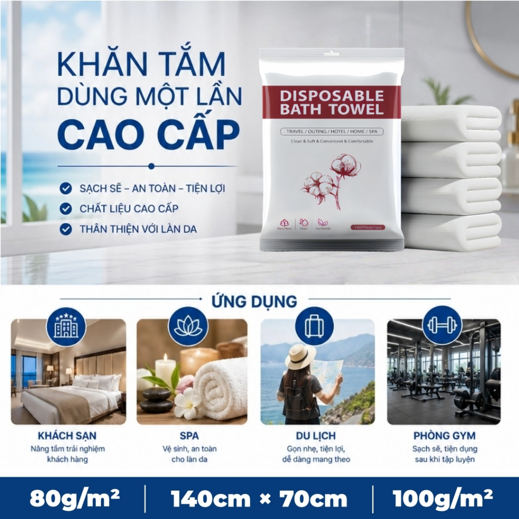 5 gói Khăn Tắm Dùng Một Lần Cao Cấp – Siêu Mềm, Siêu Hút Nước, Gọn Nhẹ Khi Du Lịch Homestay Spa