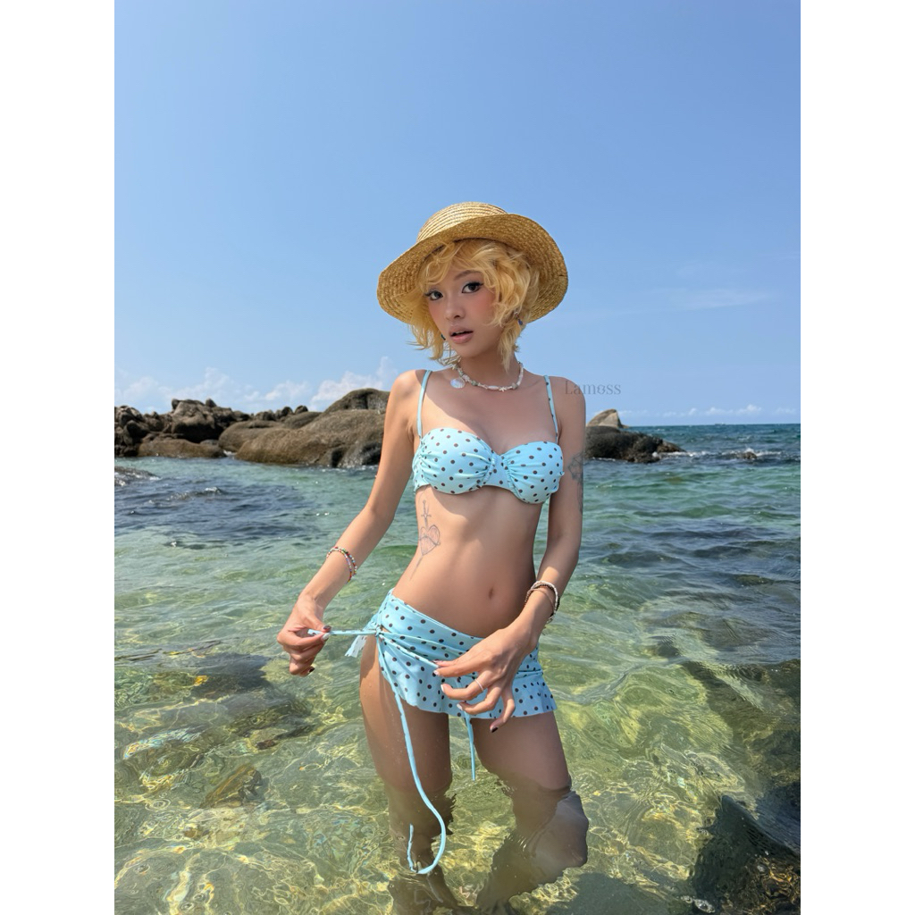 Lamoss-Sandy bikini có gọng ngực kín đáo kèm váy che du lịch hè cùng gia đình