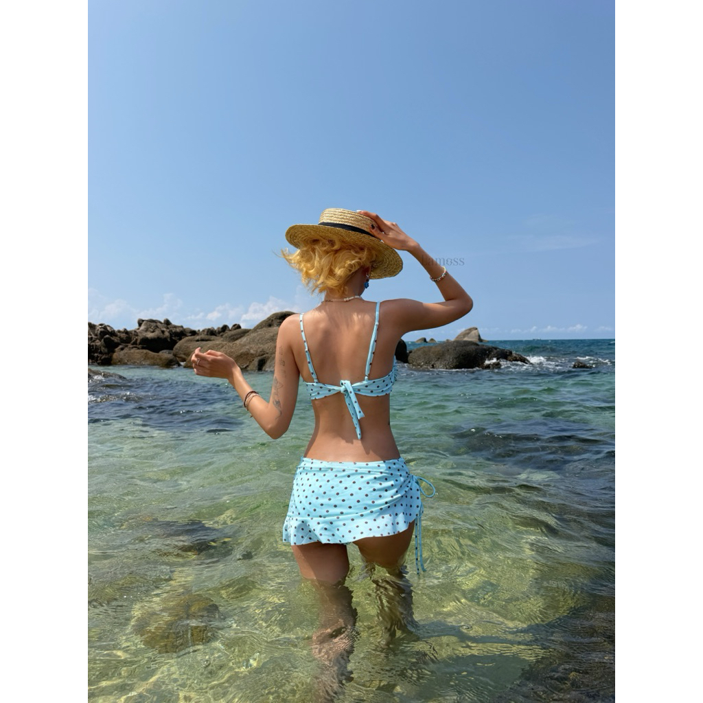 Lamoss-Sandy bikini có gọng ngực kín đáo kèm váy che du lịch hè cùng gia đình