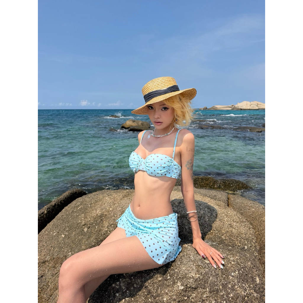 Lamoss-Sandy bikini có gọng ngực kín đáo kèm váy che du lịch hè cùng gia đình