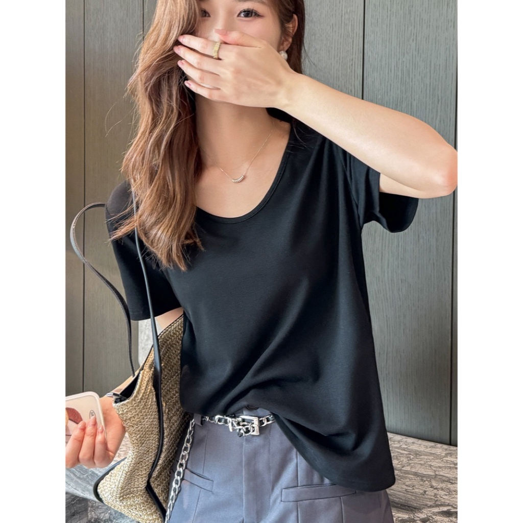 Áo thun nữ cổ tim vải xược thun cotton co giãn thoáng mát trẻ trung bán chạy nhiều màu