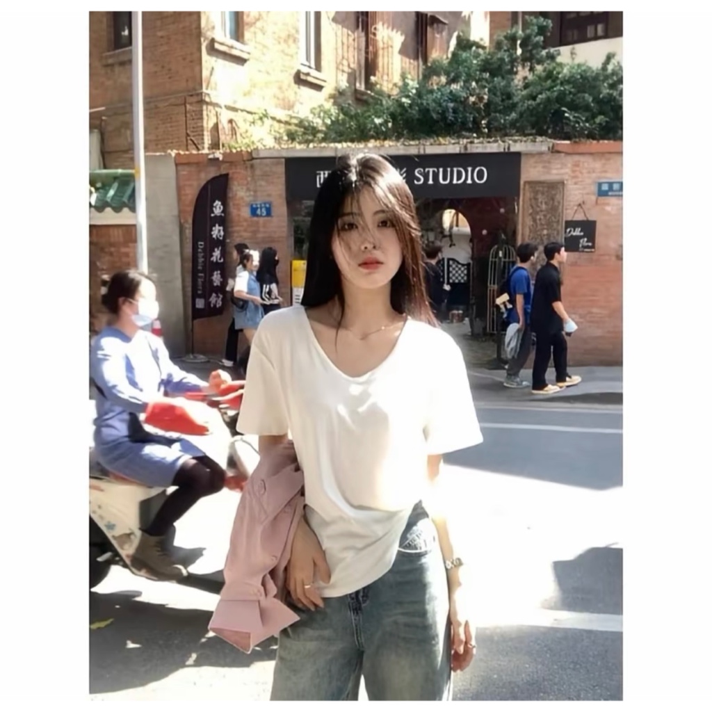 Áo thun nữ cổ tim vải xược thun cotton co giãn thoáng mát trẻ trung bán chạy nhiều màu