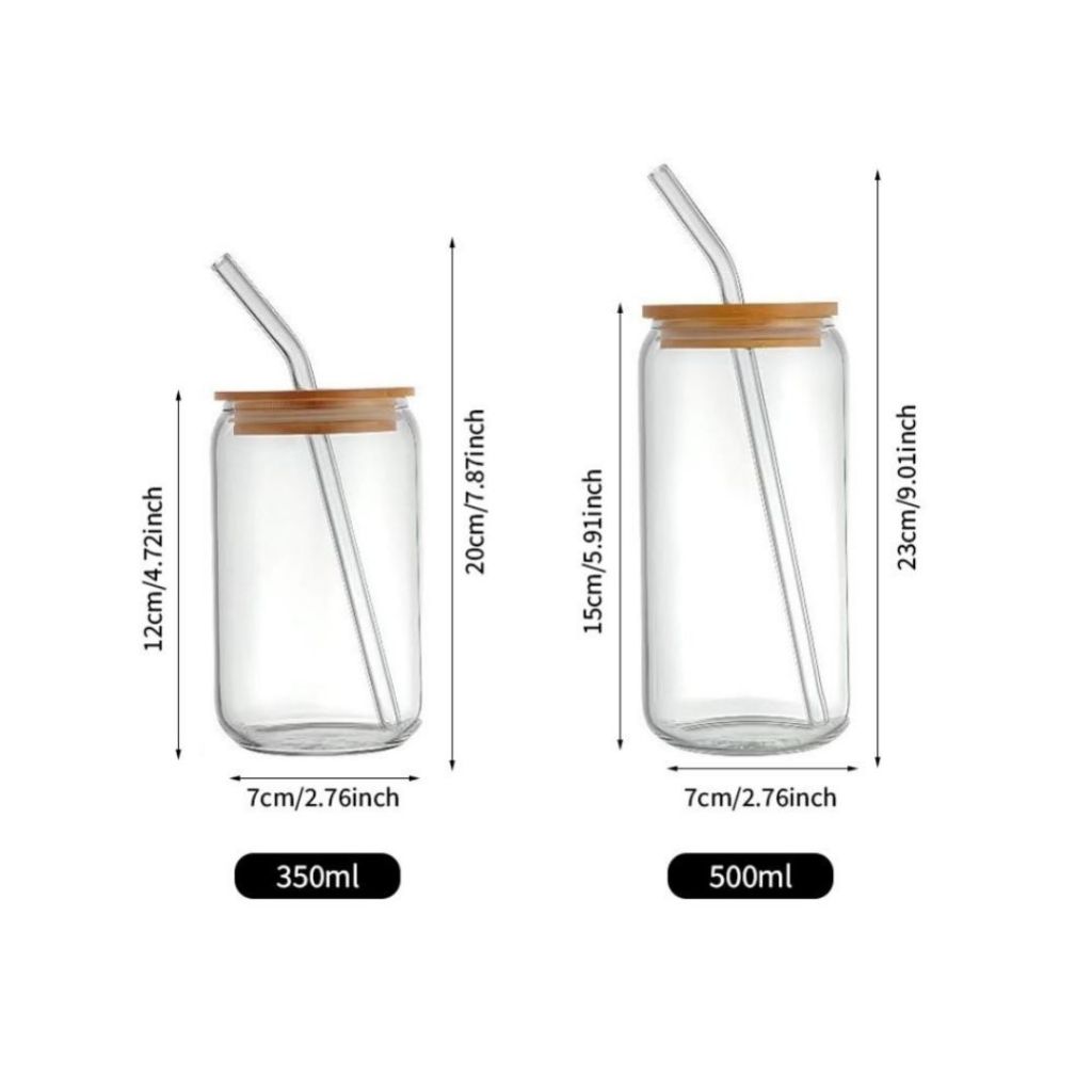Cốc Thủy Tinh Có Nắp 500ML ALOHOME – Ly Thủy Tinh Kèm Nắp Gỗ Và Ống Hút Sang Trọng