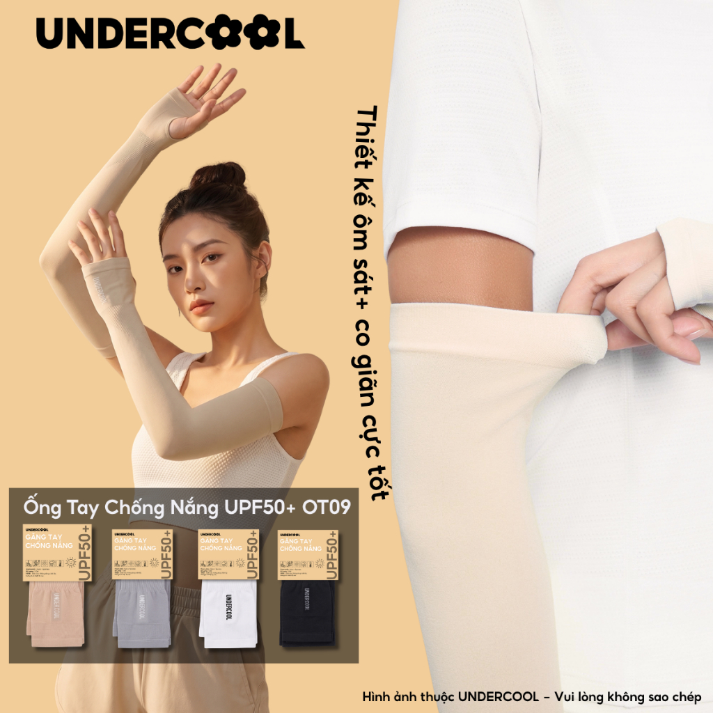 Ống Tay Chống Nắng UNDERCOOL Ống tay chống nắng UPF50+ Thun Lạnh Co Giãn Bó Cơ Xỏ Ngón Thun Lạnh Co Giãn 4 Chiều OT09