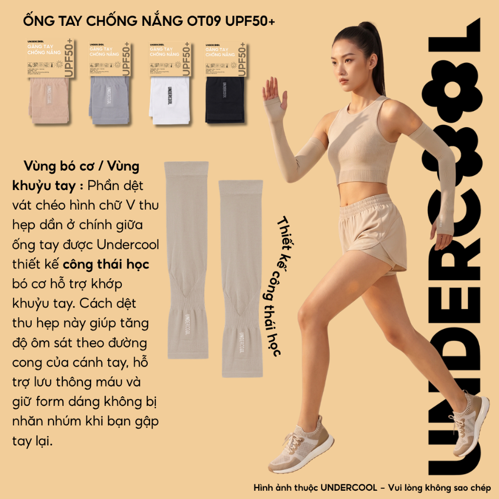 Ống Tay Chống Nắng UNDERCOOL Ống tay chống nắng UPF50+ Thun Lạnh Co Giãn Bó Cơ Xỏ Ngón Thun Lạnh Co Giãn 4 Chiều OT09
