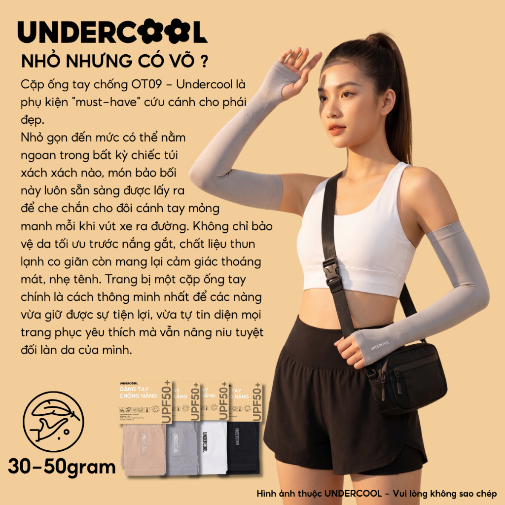 Ống Tay Chống Nắng UNDERCOOL Ống tay chống nắng UPF50+ Thun Lạnh Co Giãn Bó Cơ Xỏ Ngón Thun Lạnh Co Giãn 4 Chiều OT09