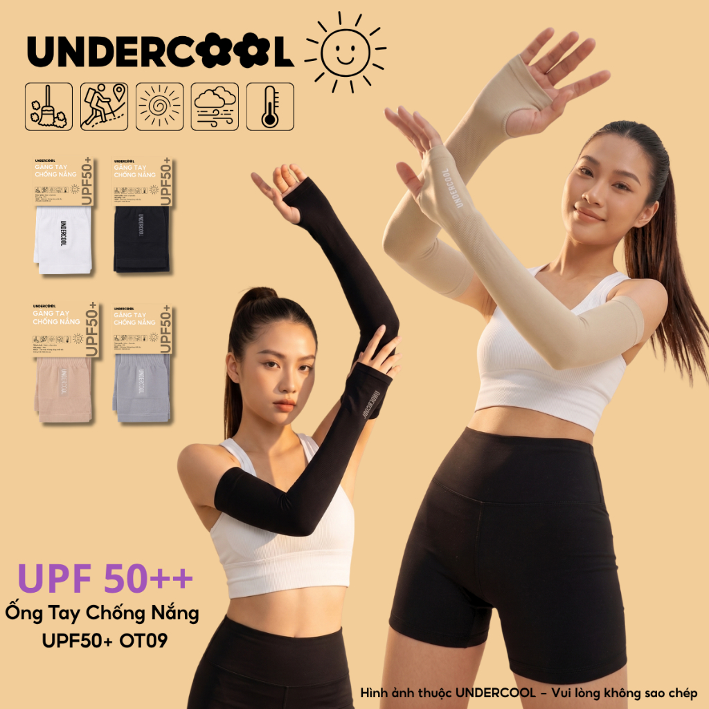 Ống Tay Chống Nắng UNDERCOOL Ống tay chống nắng UPF50+ Thun Lạnh Co Giãn Bó Cơ Xỏ Ngón Thun Lạnh Co Giãn 4 Chiều OT09