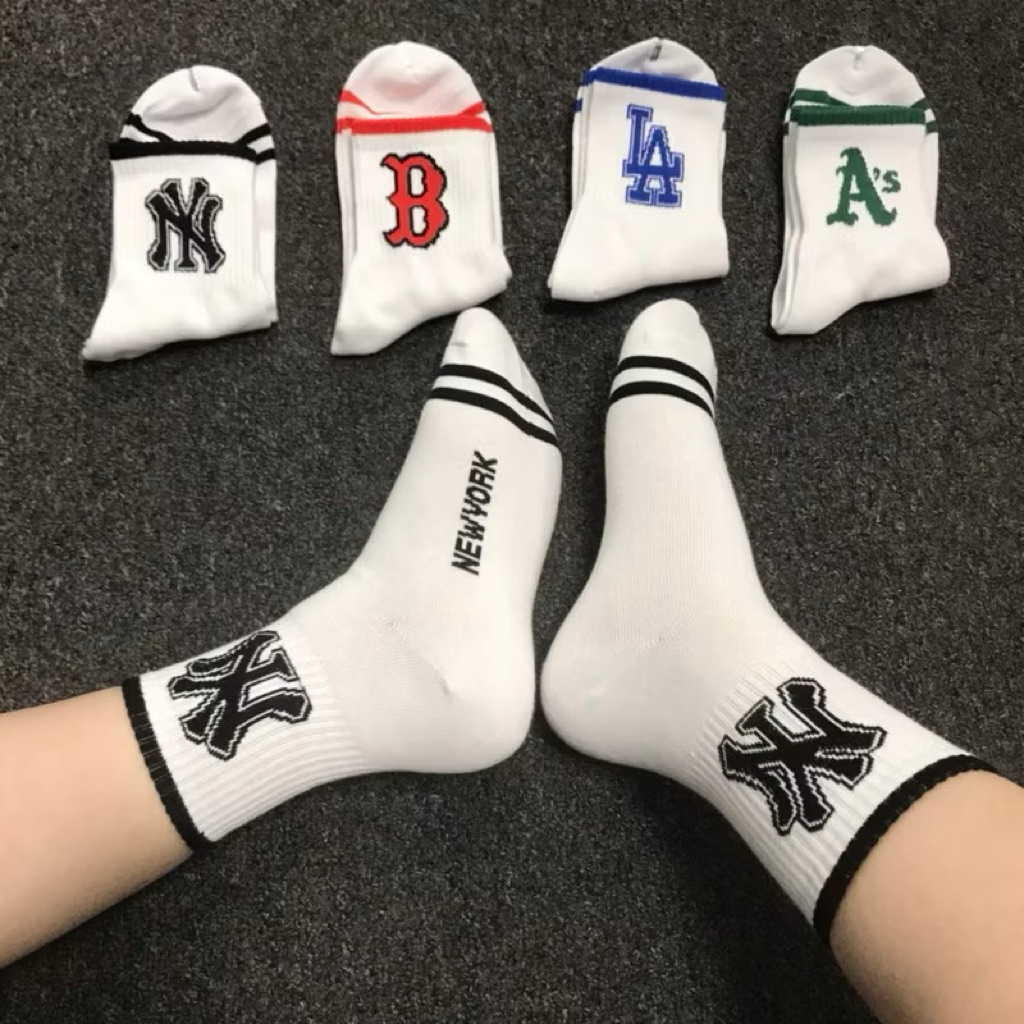 [Đôi Đệm Xù] Tất Vớ MLB - NY - LA, Chất Cotton Dày Mềm Mịn Thoáng Khí, Phong Cách Hàn Quốc, Họa Tiết Sắc Nét