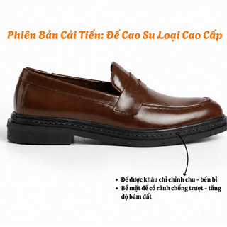 Giày lười nam cao cấp, giày tây nam đế khâu da bò Fttleather dáng Penny Loafer tăng chiều cao F0303