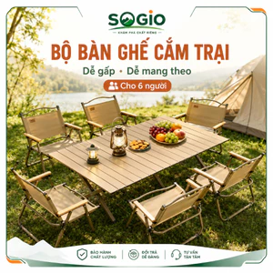 Bộ bàn trứng cuộn ghế Kermit gấp, bộ đồ nghề cắm trại đầy đủ tiện lợi cho đi dã ngoại, nướng BBQ ngoài trời.