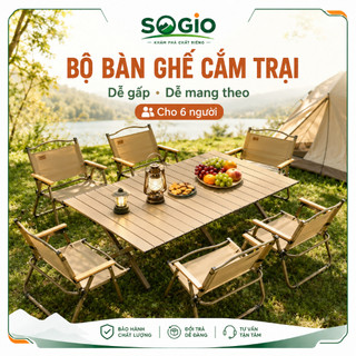 Bộ bàn trứng cuộn ghế Kermit gấp, bộ đồ nghề cắm trại đầy đủ tiện lợi cho đi dã ngoại, nướng BBQ ngoài trời.