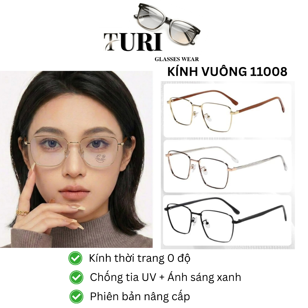 Kính cận nam nữ gọng vuông phong cách Hàn Quốc trẻ trung chống ánh sáng xanh 11008