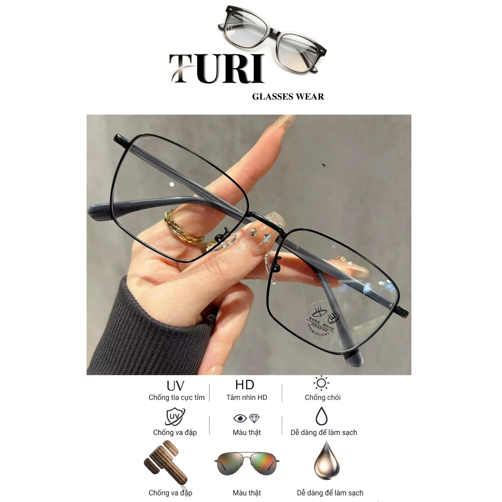 Kính cận nam nữ gọng vuông phong cách Hàn Quốc trẻ trung chống ánh sáng xanh 11008