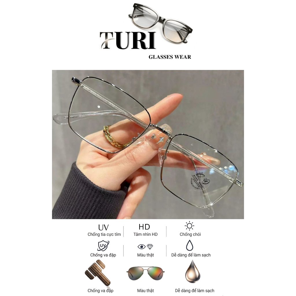 Kính cận nam nữ gọng vuông phong cách Hàn Quốc trẻ trung chống ánh sáng xanh 11008