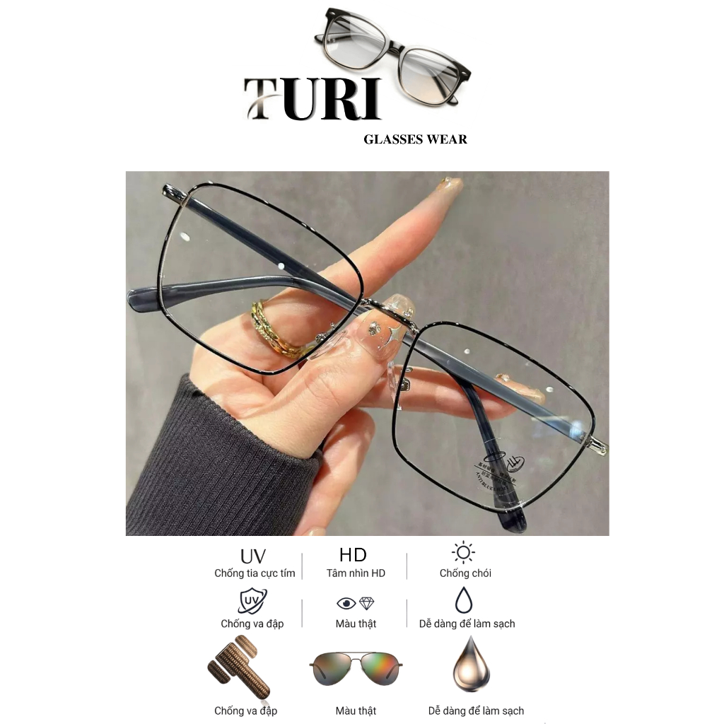 Kính cận nam nữ gọng vuông phong cách Hàn Quốc trẻ trung chống ánh sáng xanh 11008