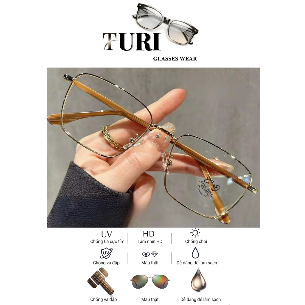 Kính cận nam nữ gọng vuông phong cách Hàn Quốc trẻ trung chống ánh sáng xanh 11008