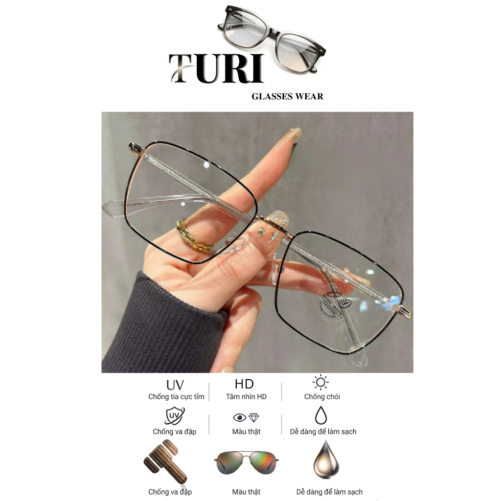 Kính cận nam nữ gọng vuông phong cách Hàn Quốc trẻ trung chống ánh sáng xanh 11008